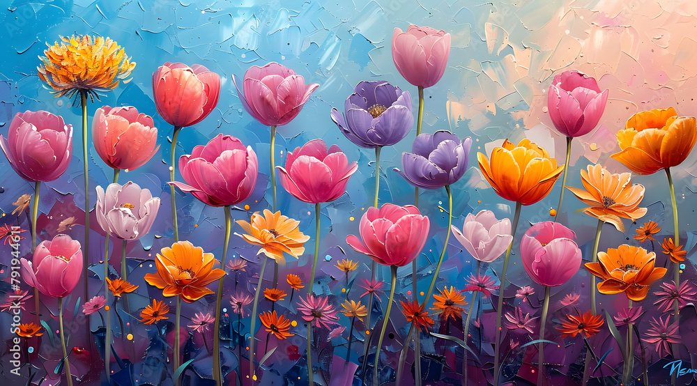 Seed Serenade: Oil Painting Depicting Whimsical Dance of Dandelion Seeds