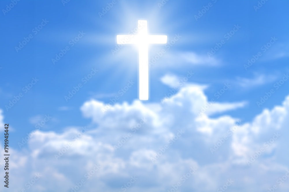 Easter background with shining cross on sky