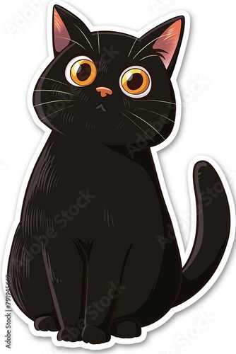 Sticker illustration of confused funny black cat