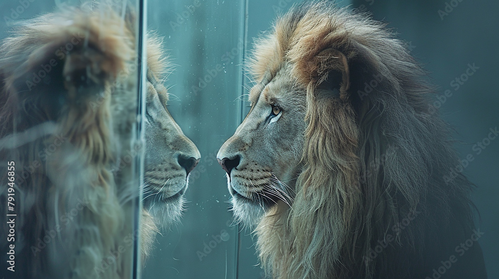 Naklejka premium espelho leão