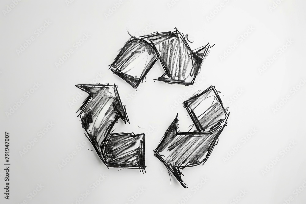 Pencil Sketched Recycle Logo on White Background Pencil Sketched Recycle Logo on White Background