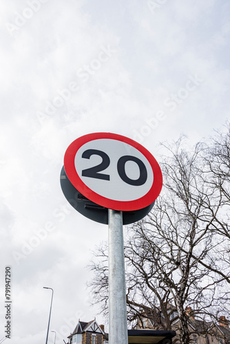 Road signs indicating the new 20 MPH speed limit in residential area's in Wales, UK