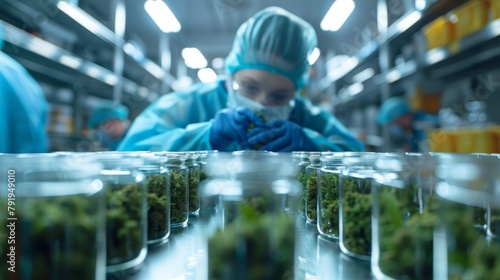 Cannabis Laboratory Doctor Assistant Marijuana Leaf Plant Close Up Alternative Organic Herbal Medicine Concept Banner