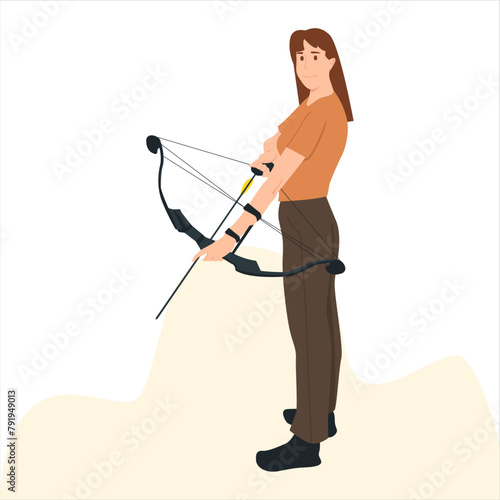 Archery sport, archer woman. Woman doing archery.