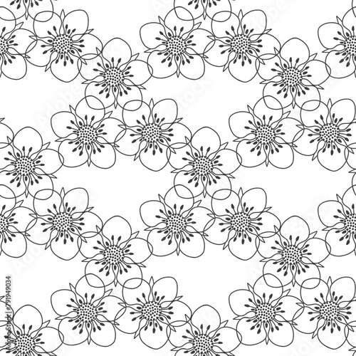 Abstract flowers on white. Hand drawn vector seamless pattern.  Art floral background. Perfect for design templates, wallpaper, wrapping, print, fabric and textile.