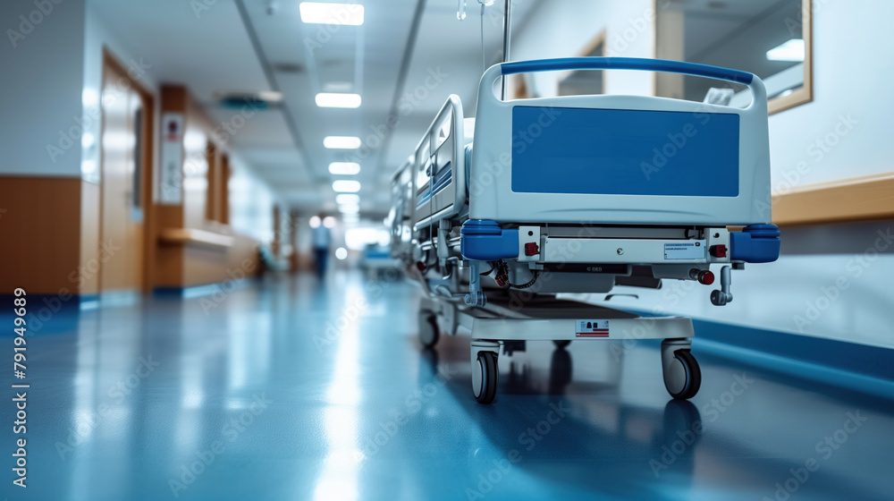 Empty hospital bed in a clean and modern corridor? Empty hospital bed in a clean and modern corridor?