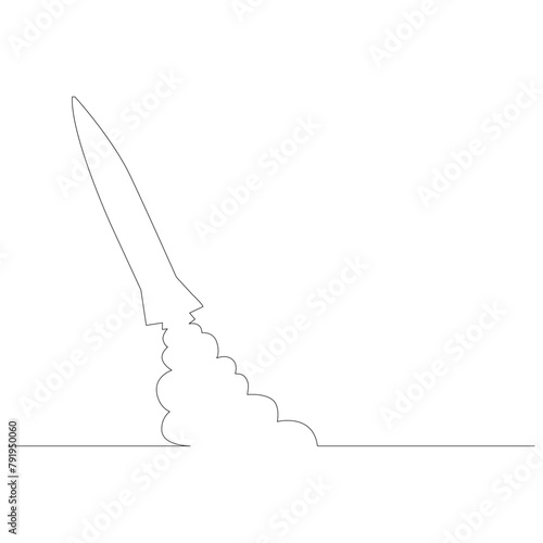 発射されたミサイルのイラストのシンプルな線画　ベクター