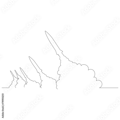 発射されたミサイルのイラストのシンプルな線画　ベクター