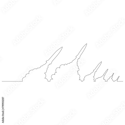 発射されたミサイルのイラストのシンプルな線画　ベクター