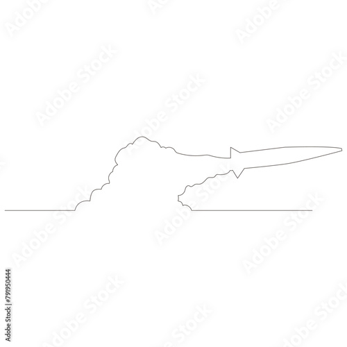 発射されたミサイルのイラストのシンプルな線画　ベクター