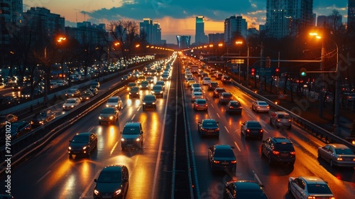 Traffic jam in urban street vehicles in row