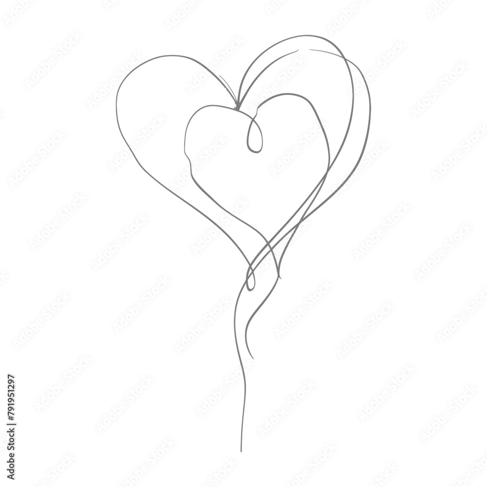 One continuous line drawing of love heart symbol black color only One continuous line drawing of love heart symbol black color only