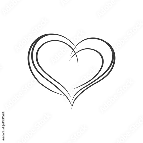One continuous line drawing of love heart symbol black color only