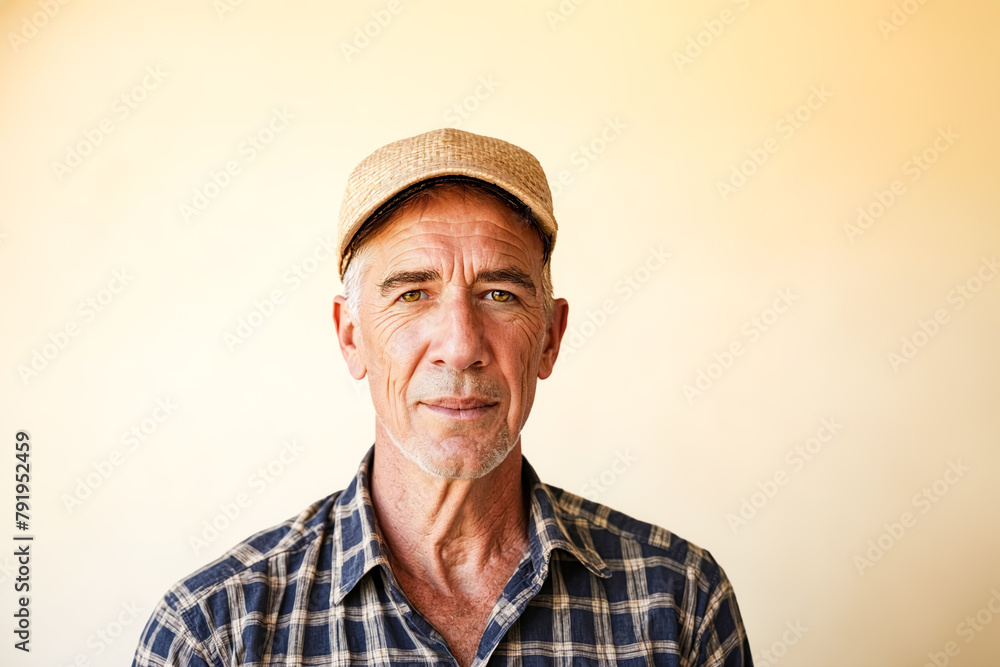 Simple Village Man: Portrait on Beige Background Simple Village Man: Portrait on Beige Background