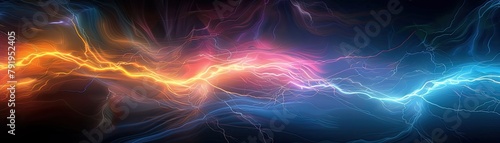 Dynamic abstract energy lightning streaks across a dark background photo