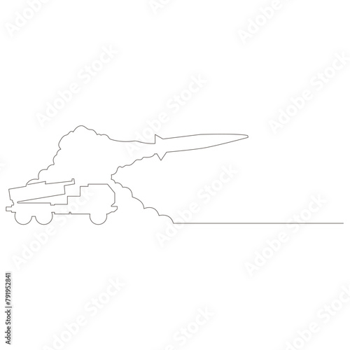 発射台から放たれたミサイルのイラストのシンプルな線画　ベクター