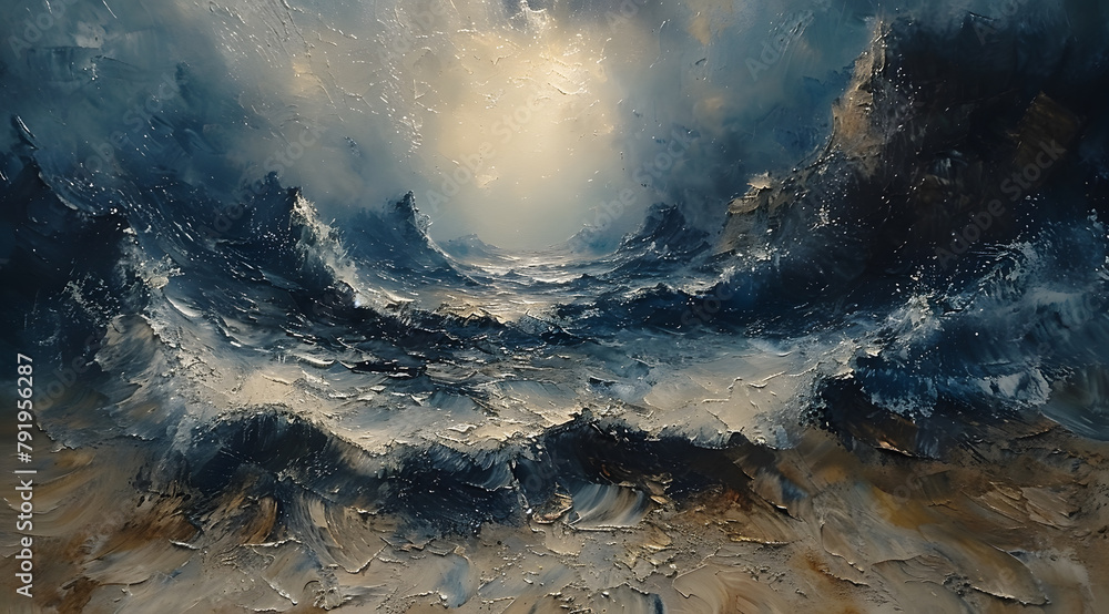 Gale's Embrace: Artistic Oil Painting Capturing Dramatic Wind Currents by the Coast