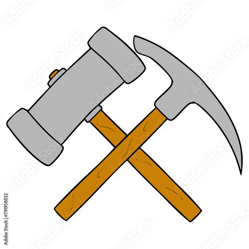 pickaxe and hammer illustration hand drawn isolated vector	

