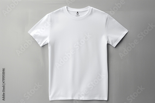a white t shirt mockup on a grey background, in the style of minimalist monochromes сreated with Generative Ai