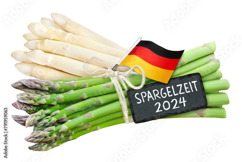 Deutscher Spargel und Spargelzeit 2024 mit Flagge   Hintergrund transparent PNG cut out