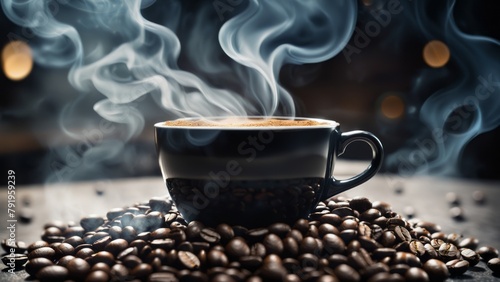 Aromatic Coffee Beans with Wisps of Smoke