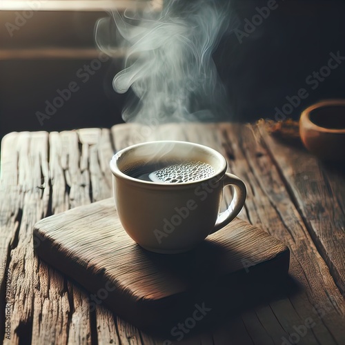 Einfache Kaffeetasse auf einem Holztisch photo