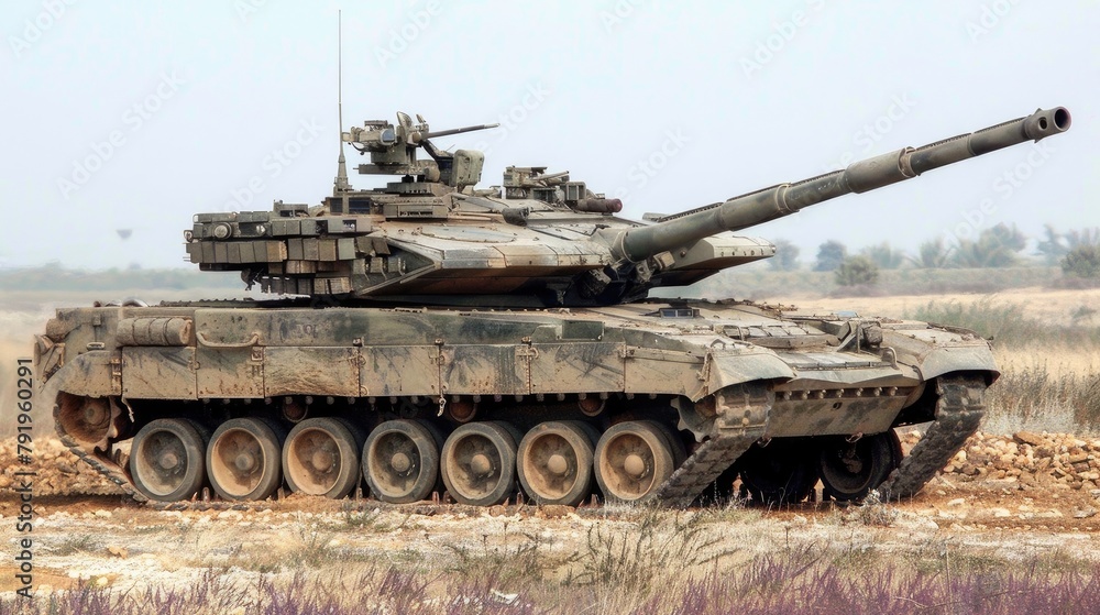 photo of the leopard tank, light grey with black details, on an open field near a northern France border station, sunny day,