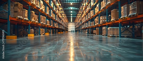 Background of a warehouse for managing storage distribution and supply operations. Concept Warehouse Management, Storage Distribution, Supply Operations, Background Setting