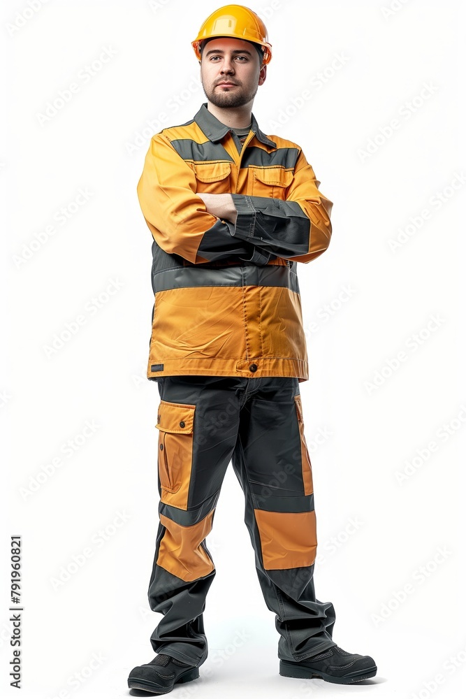 Fototapeta premium Serious engineer in yellow-black workwear