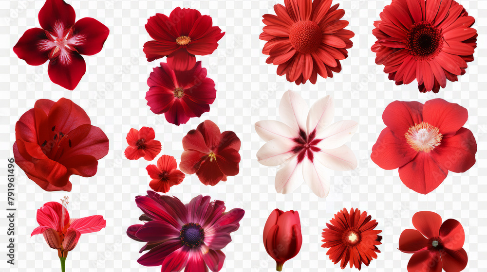 collection of various flowers on empty background