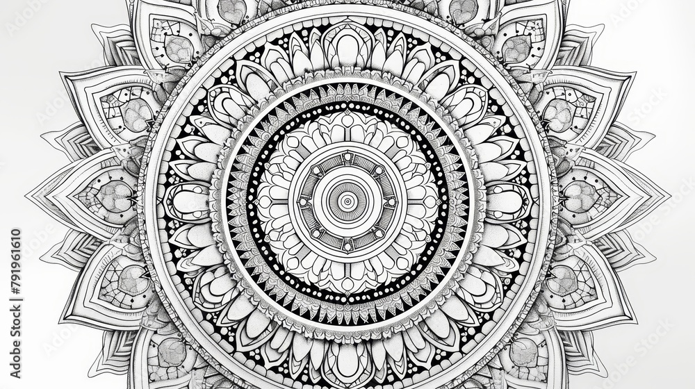 Mandala: A mandala design featuring intricate patterns and symbols, inspired by traditional Indian art