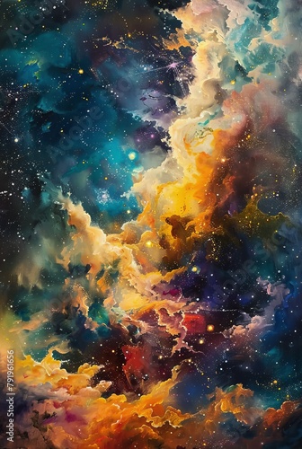 Celestial Harmony Oil Painting Capturing the Majesty of Cosmic Stars © Arti