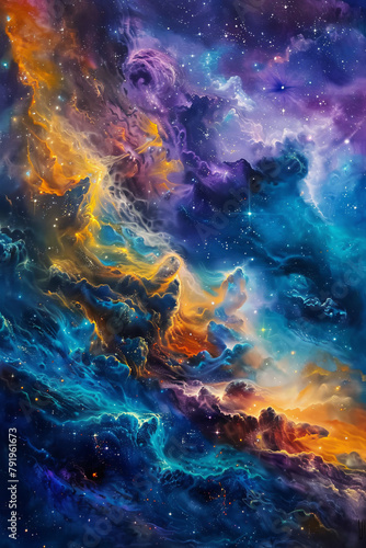 Celestial Harmony Oil Painting Capturing the Majesty of Cosmic Stars © Arti