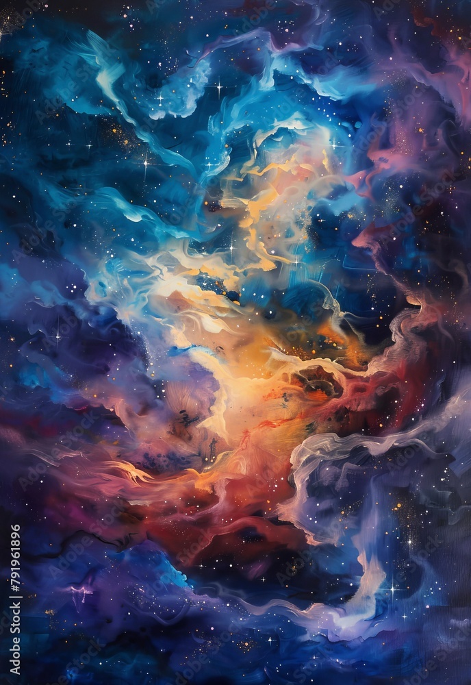 Celestial Harmony Oil Painting Capturing the Majesty of Cosmic Stars