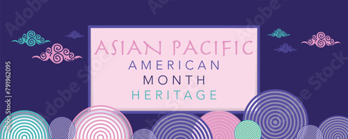 Asian American and Pacific Islander Heritage Month. Vector banner for social media, card, poster. Illustration with text and lotus, tropical leaf. Asian Pacific American Heritage Month flyer.