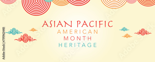 Asian American and Pacific Islander Heritage Month. Vector banner for social media, card, poster. Illustration with text and lotus, tropical leaf. Asian Pacific American Heritage Month flyer. photo