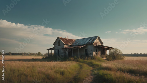 Softly landscape with an abandoned house in the field