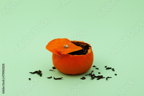 Tangerine Puerh tea. Chinese Orange Pu’er Tea or pu-erh tea in tangerine