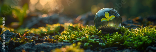 Sphere with Grass Growing Out of It,
Green natural environment background for earth day photo