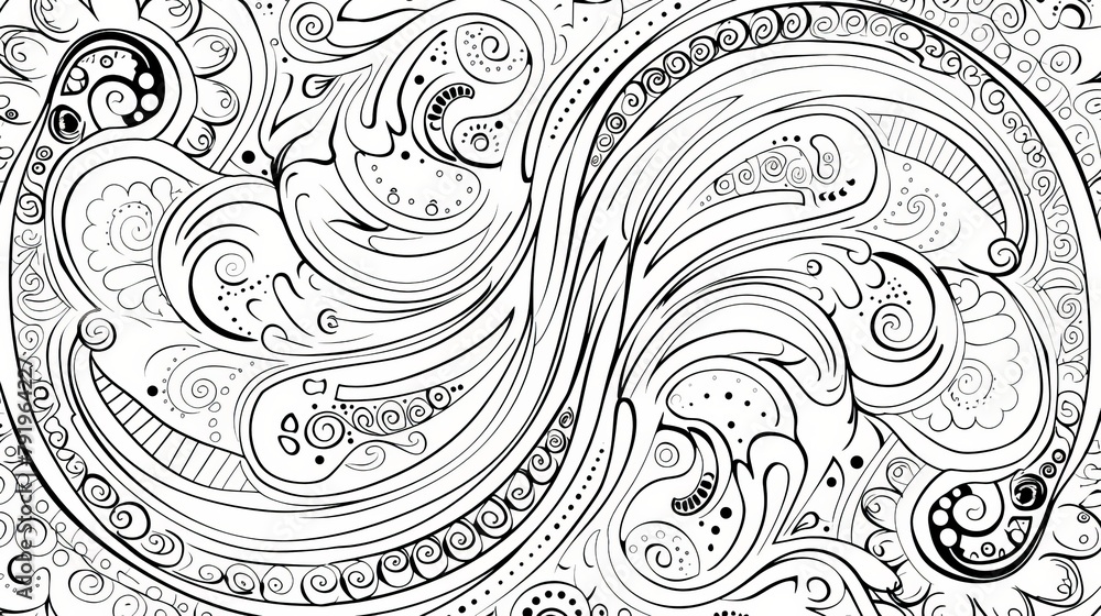 Paisley: A coloring book page featuring a paisley mandala Paisley: A coloring book page featuring a paisley mandala