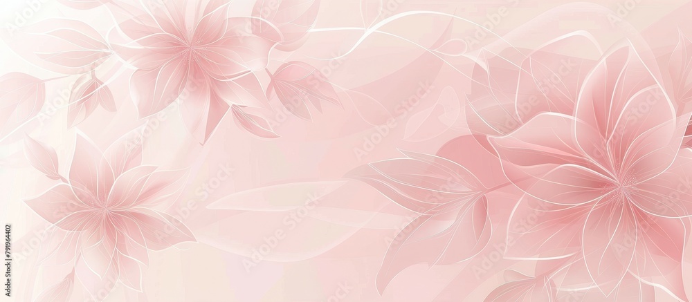A pink background with flowers and leaves. The background is very soft and gentle, giving off a feeling of calmness and serenity A pink background with flowers and leaves. The background is very soft and gentle, giving off a feeling of calmness and serenity