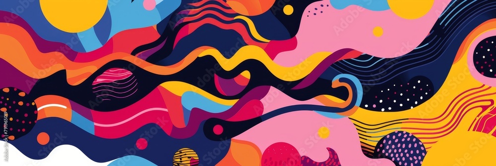 A colorful, abstract painting with a lot of swirls and dots. The colors are bright and the brushstrokes are bold. The painting seems to be about the beauty of chaos and the randomness of life A colorful, abstract painting with a lot of swirls and dots. The colors are bright and the brushstrokes are bold. The painting seems to be about the beauty of chaos and the randomness of life