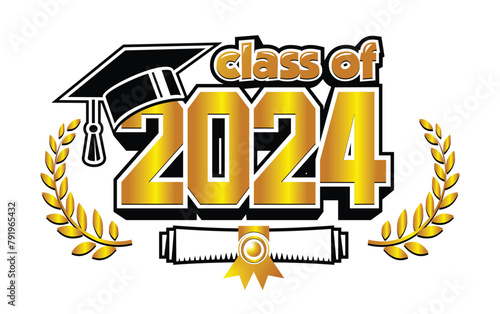 2024 class graduate. The concept of decorate congratulation for school graduates. Design for t-shirt, flyer, invitation, greeting card. Vector on transparent background