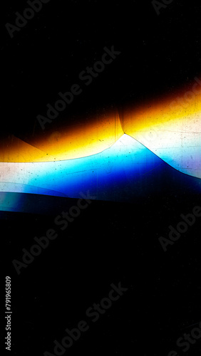 Cracked screen. Matrix distortion. Black yellow orange blue color broken glass effect glitch noise fractured texture modern abstract background.