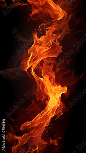 Fire on black background, flame burning