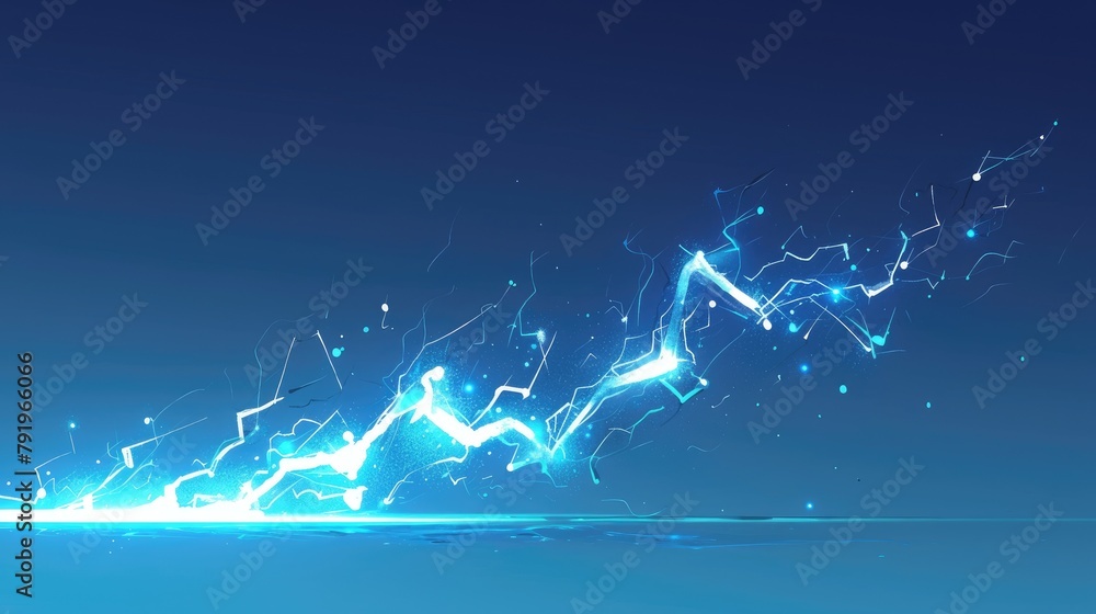 A cartoon blue thunderbolt crackling with sparks and lightning icons stands out against a plain background This rendering captures the electrifying impact of lightning strikes with a flash A cartoon blue thunderbolt crackling with sparks and lightning icons stands out against a plain background This rendering captures the electrifying impact of lightning strikes with a flash