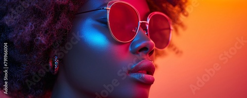 beautiful and modern black woman with afro hair and sunglasses
