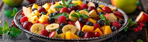 AppleBanana in a fruit salad, mixed with other exotic fruits, illustrating its versatility and ability to complement different tastes and textures , professional color grading photo