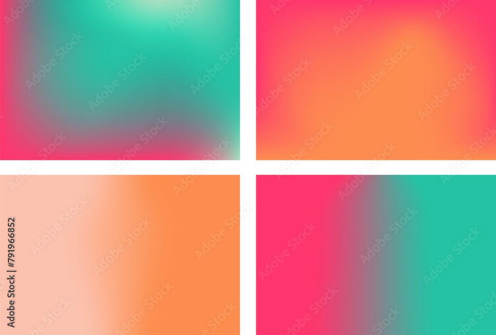 Set of Abstract gradient backgrounds with smooth blur shapes. Peach,green,Magenta and pink color.Copy space.Wavy liquid gradient mesh.Grapic design.Vector.