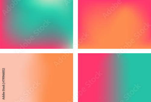 Set of Abstract gradient backgrounds with smooth blur shapes. Peach,green,Magenta and pink color.Copy space.Wavy liquid gradient mesh.Grapic design.Vector. © DarksmileArt